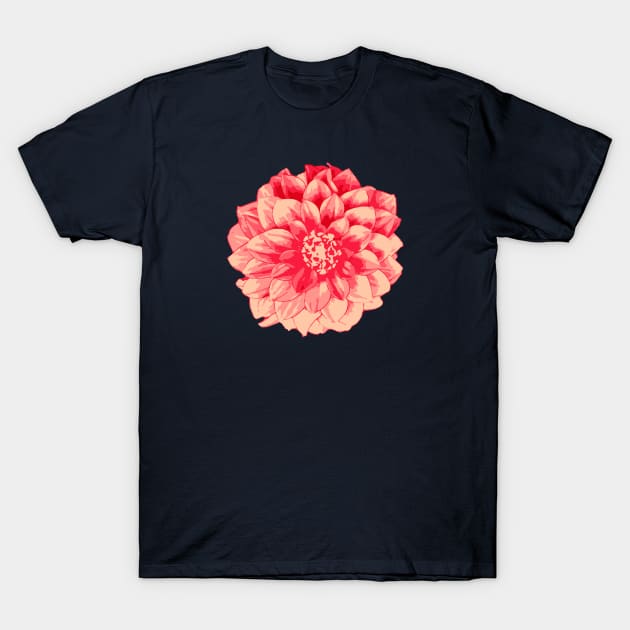 Red Orange Dahlia Flower Abstract Nature Art T-Shirt by Insightly Designs